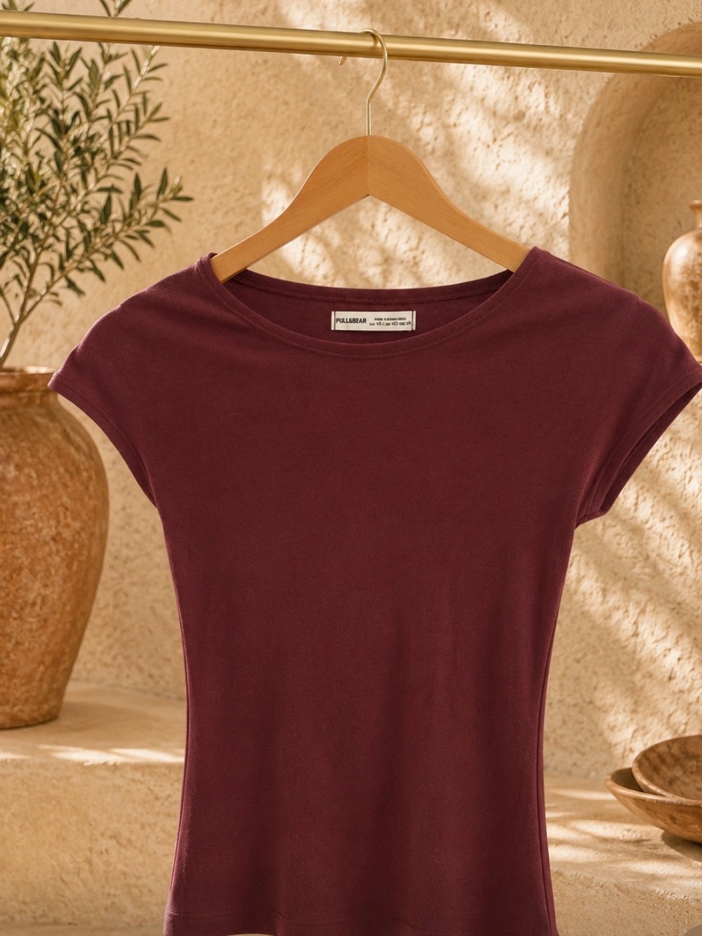 Pull & Bear Burgundy Fitted Cap Sleeve Top XS